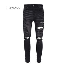 Purple Embroidery Fashion Jeans Black Perforated Mens Side Amiirii Letter Jean Fashionable 2024 Trendy Demin YW4R