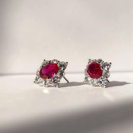 Stud Earrings Delicate (3Ct Total)1.5Ct Each Oval Cut Red&Blue Diamond 14K AU585 White Gold Earring Female Jewellery E068