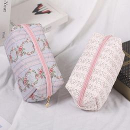 Cosmetic Bags Women Quilted Makeup Bag Large Capacity Cotton Aesthetic Toiletry Purse Zipper Closure Cute Storage Handbag Female Travel