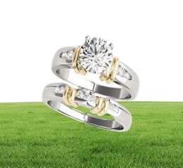 AINUOSHI Trendy 925 Sterling Silver Women Wedding Engagement Ring Sets Yellow Gold Colour 1ct Round Aniversary anillos de plata Y208543185