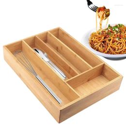 Kitchen Storage Silverware Holder Utensil Tray Wood Cutlery For Drawer With Grooved Dividers Rack