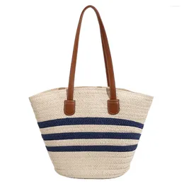 Shoulder Bags Women Crochet Beach Handbag Colour Contrast Weaving Travel Bag Large Capacity Striped Straw Ladies Summer Daily