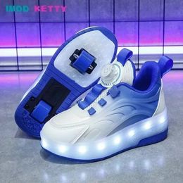 Childrens Kids Boys Girls USB Charging Glowing Casual Sneakers Led Light Wheels Outdoor Parkour Roller Skate Shoes Sports For 240426