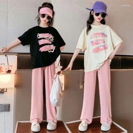 Clothing Sets 2024 Summer Girls Clothes Child Set Sports Suit Teen Tracksuit Letter Print Loose T Shirt Tops Straight Pants10 11 12 14 Years