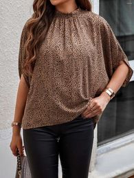 Women's Blouses Casual Leopard Printed Shirts Women Chic Half Collar Short Sleeve Tops Ladies Vintage