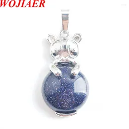 Pendant Necklaces WOJIAER Cute Natural Blue Sand Animal The & Bead Round GemStone Fashion Jewellery For Women E9061