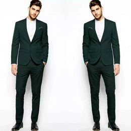 Peaked Pieces Mens Two Dark Suits Charming Green Lapel Slim Fit Groom Tuxedos For Weddings ( Jacket+Vest)