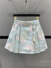 Skirts Chinese National Style Horse-Face Skirt Female 2024 Spring And Summer Jacquard Embroidery Pleated High Waist