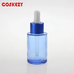 Storage Bottles 100pcs 30ml Empty Blue Glass Bottle Dropper For Essential Oils Face Oil Skincare Packaging With Collar And White Rubber