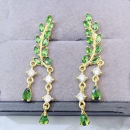 Dangle Earrings Natural Real Green Diopside Drop Earring Leaves Style 0.15ct 20pcs 0.3ct 4pcs Gemstone 925 Sterling Silver Fine Jewelry