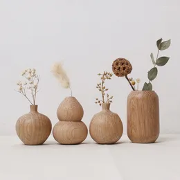 Vases Minimalism Wooden Vase For Plants Retro Natural Solid Wood Flower Home Office Table Art Arrangement Pot