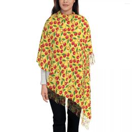 Scarves Red Cherries Scarf Leaves Print Outdoor Shawls And Wraps With Tassel Women Vintage Head Autumn Graphic Foulard