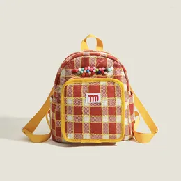 Shoulder Bags Plaid Fashion Backpacks Women Luxury Designer Handbags Purses 2024 In Polyester Beads Letter Decoration Small Cloth