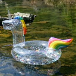 Iatable Clear Transparent Glitter Ring Swimming Flamingo Unicorn Pool Float Cute Beach Swim Rings For Adult Summer Holiday Party Toys s