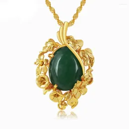 Pendant Necklaces MxGxFam Classic Green / Red Stone Pendants Necklace For Women Fashion Jewelry 24 K Pure Gold Color 45 Cm Wave Chain