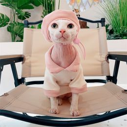 Clothing Hairless Cat Dress Beret Hat Fashion Comfortable Sphynix Cat Costome Clothes Sweet Bows Lapel Coat for Devon Rax Cotton Dress