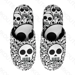 Slippers Skull Paisley (7) Warm Cotton For Men Women Thick Soft Soled Non-Slip Fluffy Shoes Indoor House Black