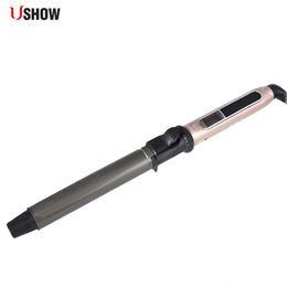 USHOW Professional Rotating Curling Iron nano Black Gold Hair Curler with LED Digital Temperature Display 240507
