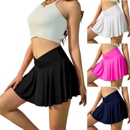 Women Pleated Tennis Skirt with Pockets Shorts Athletic Skirts Crossover High Waisted Athletic Golf Skorts Workout Sports Skirts 240506