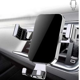 Cell Phone Mounts Holders YC12 New Aluminum Glass Gravity Car Holder Phone Air Vent Clip Mount Mobile Cell Stand Smartphone For iPhone