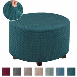 Linens Jacquard Ottoman Stool Cover Elastic Round Footstool Sofa Slipcover Footrest Chair Covers for Recliner Sofa Cover Washable