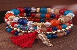 2019 Bohemian 4pcs Set Wing Charm Pendant Beads Bracelets For Women Crystal Stone Multilayer Womens Bracelet Sets Jewelry2465276