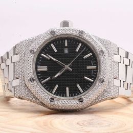 Customised stainls steel wrist watch half iced out with enhanced vvs clarity lab grown diamond for any occasion