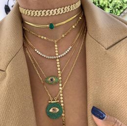 Chains Luxury Green Tear Drop Cz Paved Flat Chain Choker Necklaces With Gold Plated Fashion Women Lady Party Wedding JewelryChains1374315