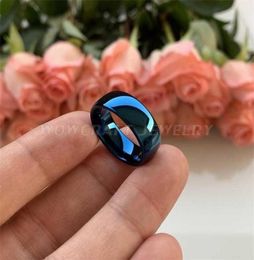 4mm 8mm 6mm Blue Tungsten Carbide Rings for Women Wedding Band Polished Finish Ring Comfort fit 22020922248272256932