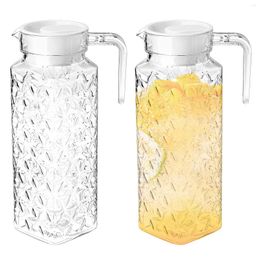 Water Bottles 2Pack Plastic Pitcher With Lid 1.1L Jar Ribbed Design BPA-Free Clear Vented
