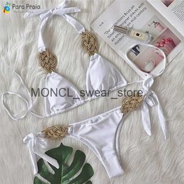 Women's Swimwear Para Praia Sexy 2023 Handmade Knitted Bikini Push Up Brazilian Womens Sling Biquini Two piece H240507