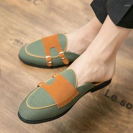 Casual Shoes Summer Men's Loafers Green/White Outdoor Comfort Soft Sole Flat Fashion Trend Leather Slippers Men