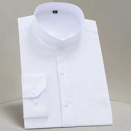 Men's Dress Shirts Mens Long Sle Mao-collar (Mandarin Collar) Shirt Single Patch Pocket Smart Casual Regular-fit Business Office Dress Shirts d240507