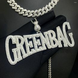 Choker Extra Big Hip Hop Men Jewelry MoneyBag Bail Full Paved 5A CZ Iced Out Bling Letter Green Bag Pendant Necklace