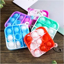 Decompression Toy Fidget Simple Keychain Push Bubbles Pop Toys Keys Chain Anti Bubble Board Key Ring Finger Drop Delivery Gifts Novelt Dh1Hj