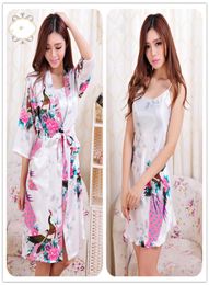 2017 summer Women Sexy Rayon Silk Robe Sleepwear Lingerie Nightdress Pyjamas Satin Kimono Gown pjs bathrobe female dress 2 PCS set5796118