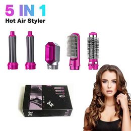 Curling Irons New 5-in-1 electric dry hair brush hot air styling tool blow negative ions comb curler straight curl Q240506
