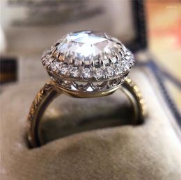 With Side Stones Luxury Big Crystal Zircon Stone Ring Male Female 925 Silver Engagement Vintage Party Wedding Rings For Women