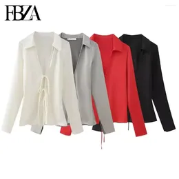 Women's Blouses Women Fashion Spring 2024 Bow Satin Texture Long Sleeve Lapel Blouse Street Clothing Shirt Chic Ladies Tops Mujer