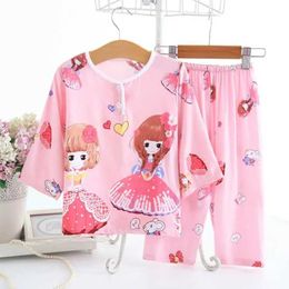 Pajamas Baby Boys and Girls Summer Cotton Pajamas 1-11T Childrens Home Clothing Thin Fit Pajamas Stuck Cute Childrens Clothing ZipperL2405