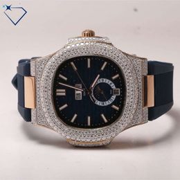 Dazzling y Customised Rubber Strap Mens Wrist Watch With Specialised Moissanite Round Cut Diamond Enhanced VVS Clarity