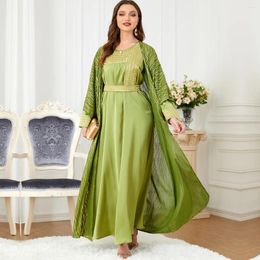 Ethnic Clothing Muslim Fashion Chic And Elegant Luxury Woman Dress 2024 O-Neck Long Dresses 2 Piece Sets Embroidery Belted Kaftan Ramadan