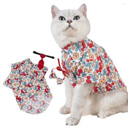 Dog Apparel 1 Set Cat Shirt With Bow-knot Button Closure Breathable Pet Super Soft Washable Summer Costume