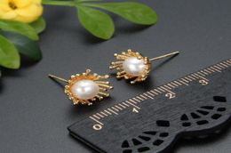 Stud Pearl Earrings White Pink Freshwater For Women Party Gift Fashion Jewelry Beautiful Flower Leaf8338502