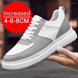 Casual Shoes Height Increasing For Men 4-6-8CM Lift Increase Insole Outdoor Genuine Leather Chunky Sneakers