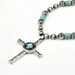 Pendant Necklaces Trendy Turquoise Cross For Women And Men Exquisite Vintage Tin Round Beads Layered Sweater Necklace Party Jewelry