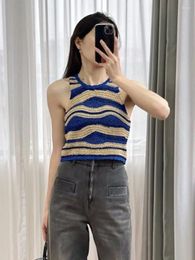 Women's Tanks Women Striped Knitted Vest Hollow Out O-Neck Sleeveless Casual Summer 2024 Tank Tops