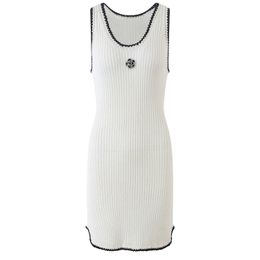 421 2024 Milan Runway Dress SPring Summer Sleeveless Dresses White Beads Womens Dress Fashion High quality YL