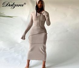 Casual Dresses Dulzura Patchwork Slit Long Sleeve Women Hoodie Mini Dress Bodycon Sexy Streetwear 2021 Autumn Winter Slim Club Par4621396