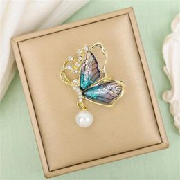 Brooches Exquisite Enamel Butterfly Brooch Elegant Insect Animal Badges Light Luxury Blue Green Lapel Pins Accessories Party Gift Jewelry